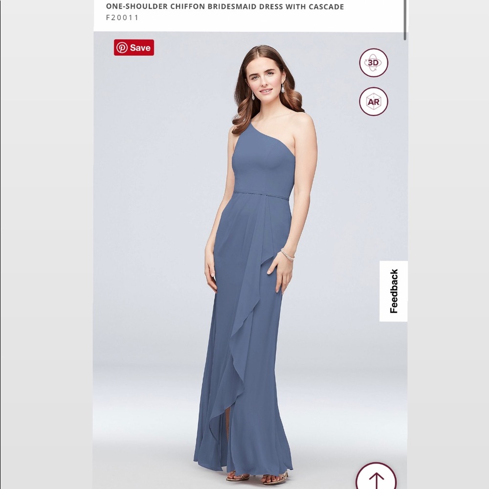 David’s bridal steel blue one shoulder chiffon bridesmaid dress size 6